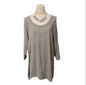 ⏰50% OFF Occasion Gray Pearl & Silver Bead Long Sleeve Tunic Blouse Size 3x